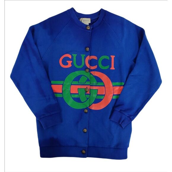 Gucci Kids Royal Blue Dye Cotton Button-up Sweatshirt 10 Women XS to S - Picture 2 of 6